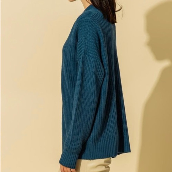 NEW TRENDY BURGUNDY OPEN FRONT CARDIGAN KNIT SWEATER - Picture 4 of 5